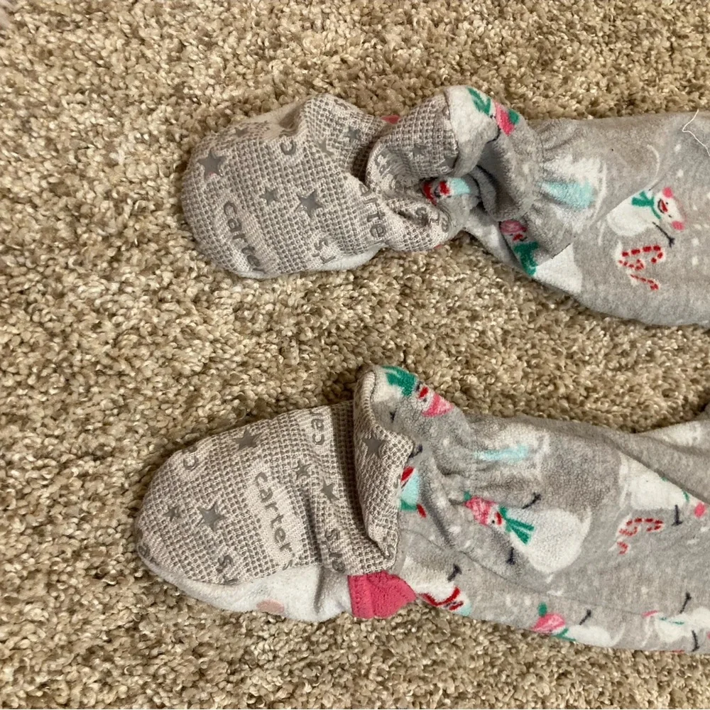 Carters Carter’s baby girl zipper footie pjs sleeper pajamas pink grey snowman